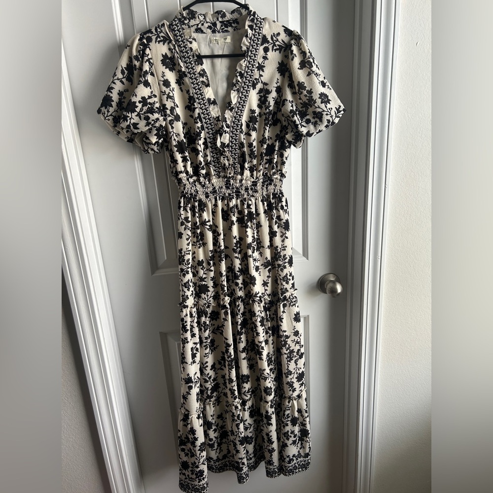 Elegant Black and White Floral Dress